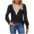 thumbnail image 1 of Birdeem Women's Solid Colored V-Neck Long Sleeve Textured Fallow Jacket Tops Blouse, 1 of 1