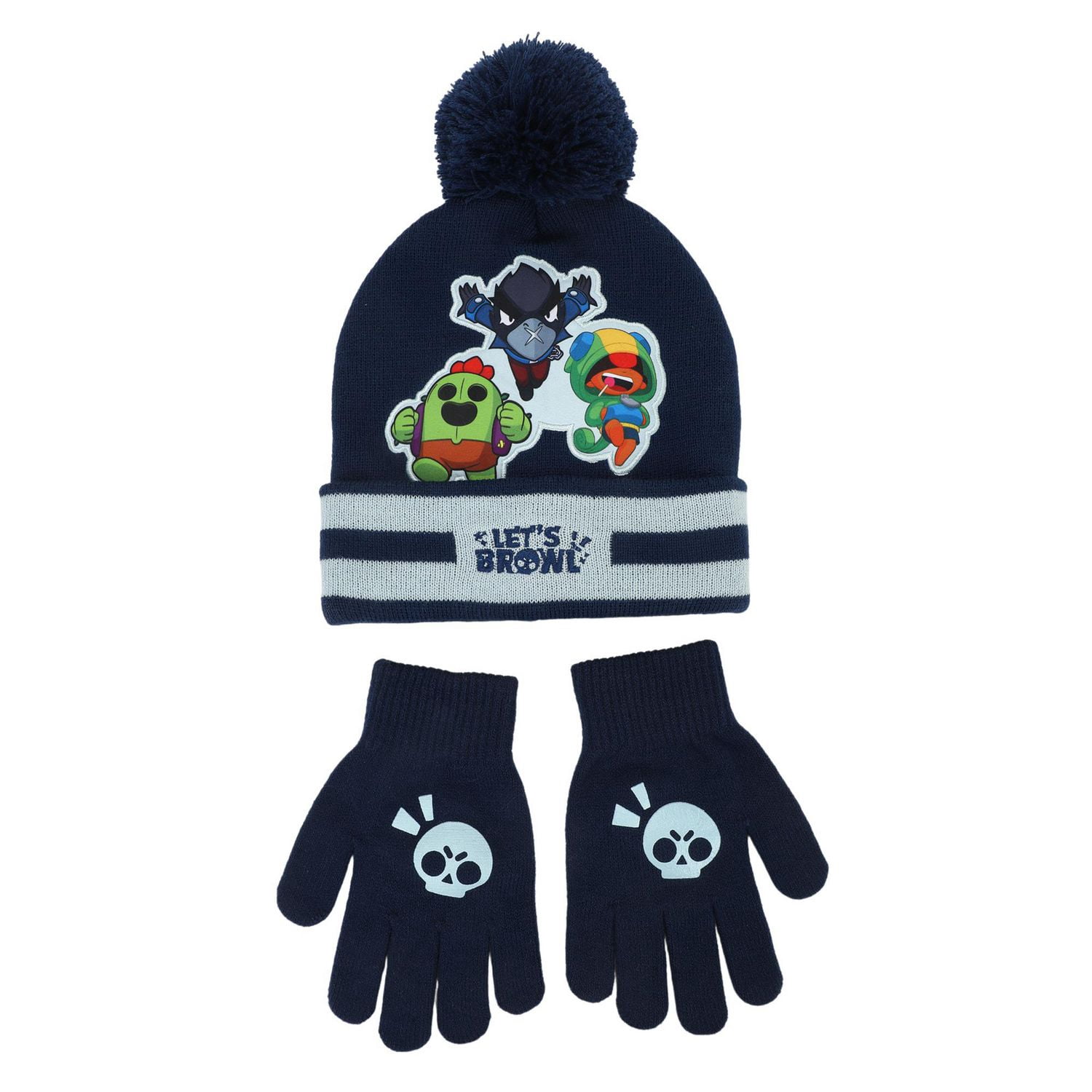 Brawl Stars Kids Multi-Character Applique Pom Beanie Hat And Gloves 2-Piece Set