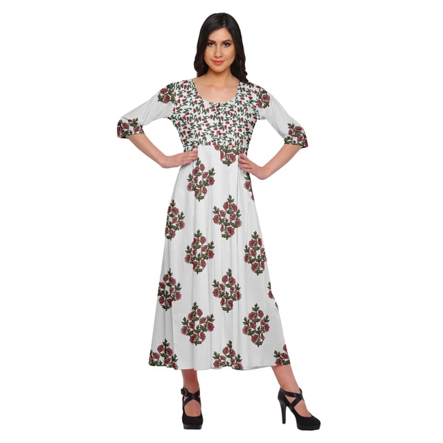 Moomaya Robes Imprimées à Manches 3/4 pour Femmes Vêtements Indiens Tunique Longue