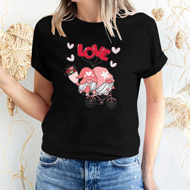 Pisexur T-shirt de la Saint-Valentin pour Femmes, Imprimé Amour, Manches Courtes, Col Rond