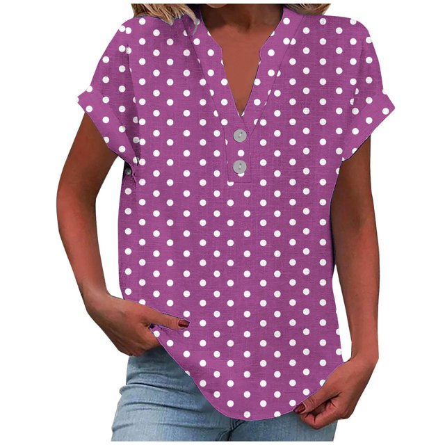 Pisexur Hauts pour Femmes Col en V à Boutons Dégradé Hauts Décontractés pour Femmes Manches Courtes Idéal pour Sortir Hauts d'Été Confortables pour Femmes