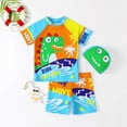 thumbnail image 2 of TOOYOU Toddler Boy Swimsuit 3 Piece Swim Set Short Sleeve Swim Shirt Swim Trunks Rash Guard Bathing Suits Child Swimwear For Beach And Pool Size 4-5 Years,Sky Blue, 2 of 7