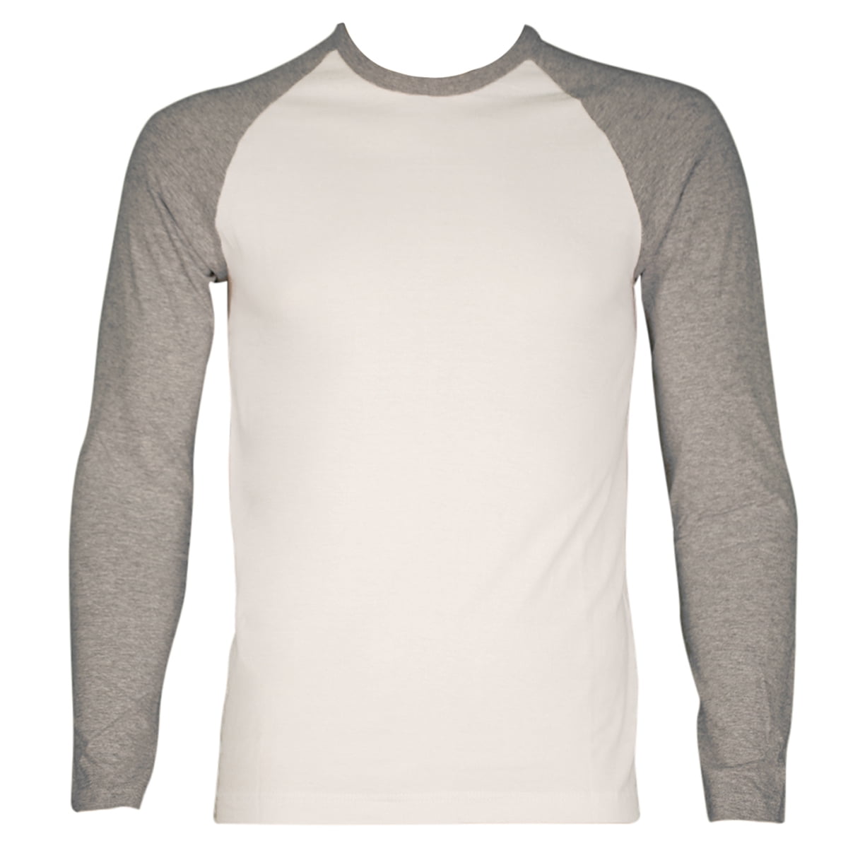 SLM Men's Long Sleeve Cotton Baseball Raglan Tee Shirt Jersey -White/Gray-XL