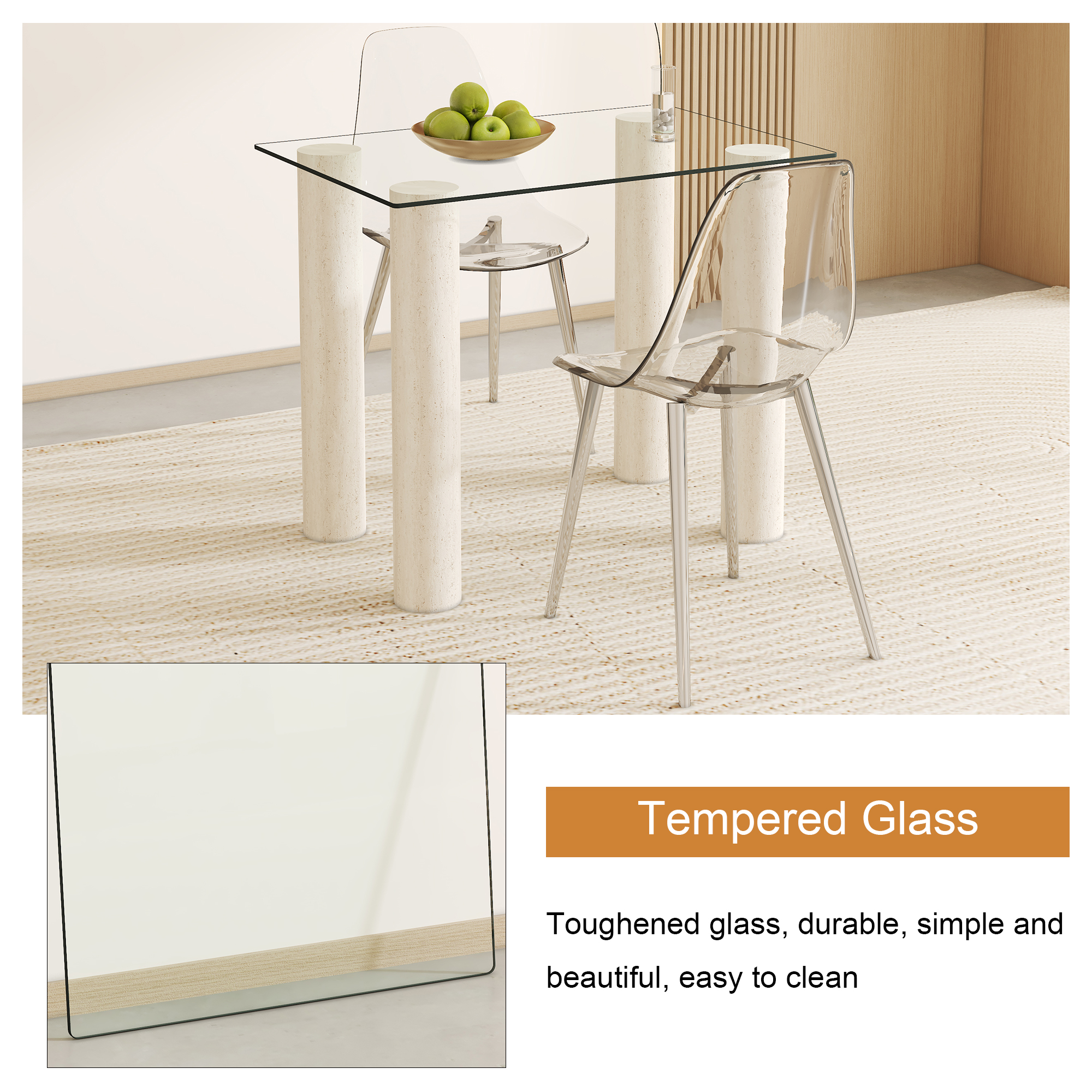 Noble House Table basculante rectangulaire en verre trempé de 24x36", uniquement le plan de travail, transparent résistant à la chaleur pour cuisine ou restaurant, transparent