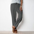 thumbnail image 2 of Summer Clearance! Womens Plus Size Pants,Summer Pants for Womens,Women's Solid Color Cotton Linen Waist Elastic Drawstring With Pocket Pants Long Pants, 2 of 5