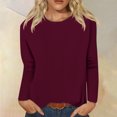 thumbnail image 2 of Timegard Womens Tops Long Sleeve Round Neck Solid Color Basic Tee Fall Casual Comfy Loose Tops Blouse, 2 of 5