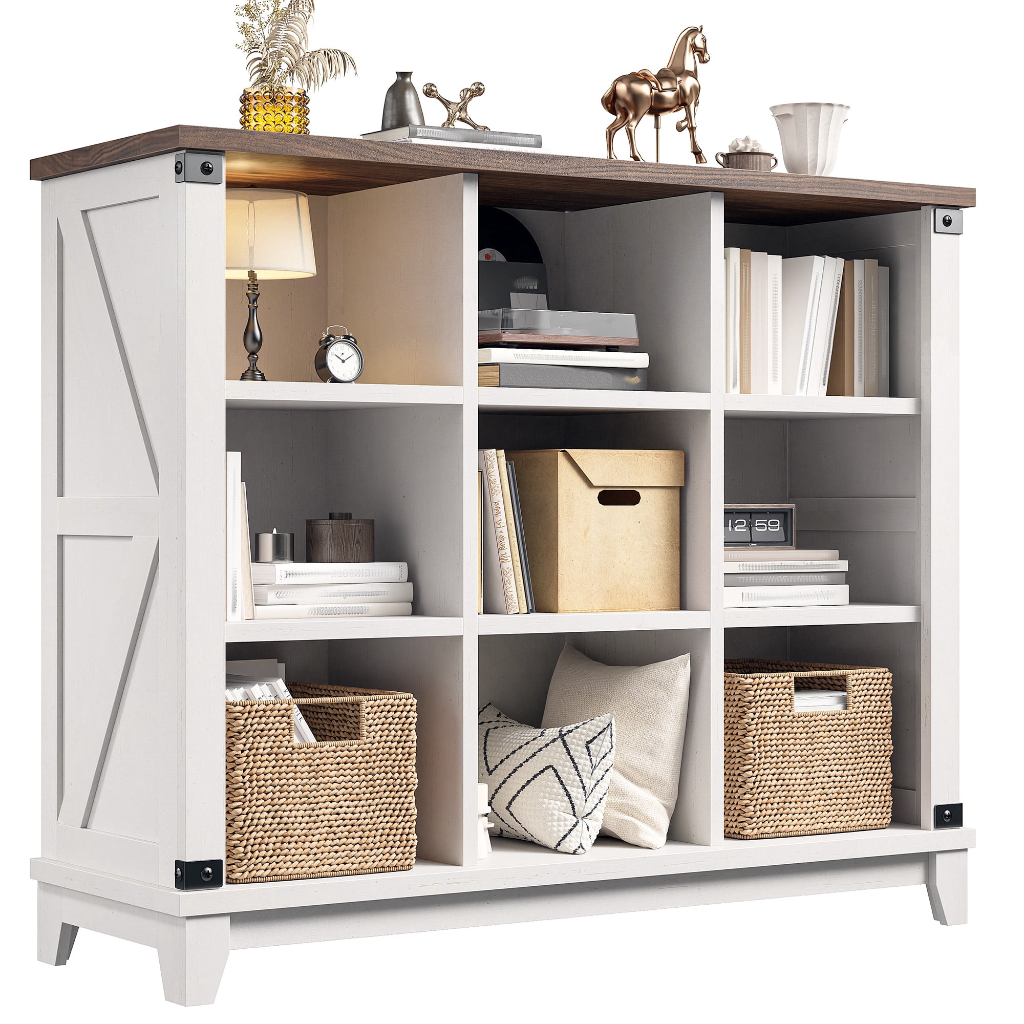 Exenoray Farmhouse Cube Storage Bookshelf, 9 Cube Organizer, Open Shelf