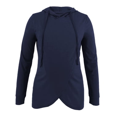 Ketyyh-chn99 Maternity Tops Pregnancy T Shirts Womens Maternity Casual Long Sleeve Basic Nursed Hoodie Hooded Breastfeeding Navy,S