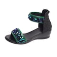 thumbnail image 2 of Cameland Women's Fashion Casual Spring And Summer Outer Wear Sequin Solid Color Round Toe Open Toe Rear Zipper Wedge Heel Thick-Soled Sandals, 2 of 8