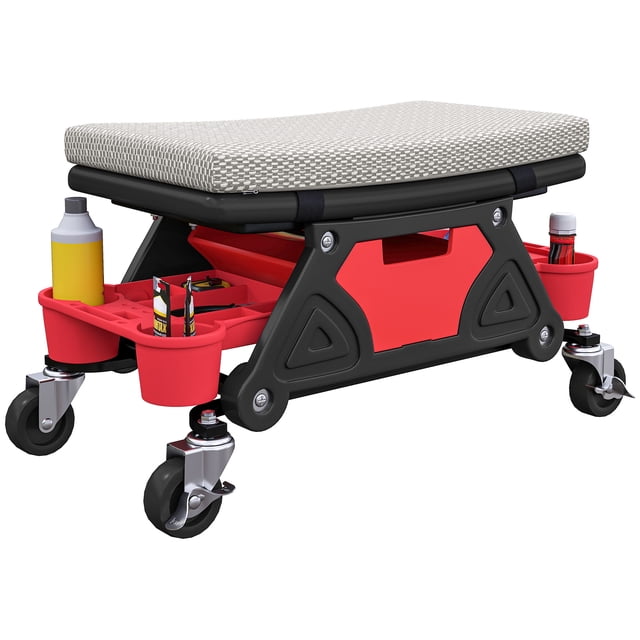 HOMCOM Tabouret de Mécanicien Roulant, Tabouret de Garage Capacité de 300 Lb, Gris