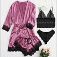 thumbnail image 2 of Ketyyh-chn99 Robe de Nuit pour Femmes Ensemble de Pyjama Tenue de Nuit Pyjama en Soie Satinée pour Femmes Ensemble 4 Pcs Lingerie Dentelle Florale Tenue de Nuit avec Peignoir Violet, TG, 2 of 5