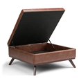 thumbnail image 3 of SIMPLIHOME Owen Table Basse Carrée de 36 Pouces de Large avec Dessus Relevable et Rangement, Pouf Repose-Pieds de Cocktail en Similicuir Aéré Brun Selle Vieilli Rembourré, Style Milieu du Siècle Moderne, Salon, 3 of 5