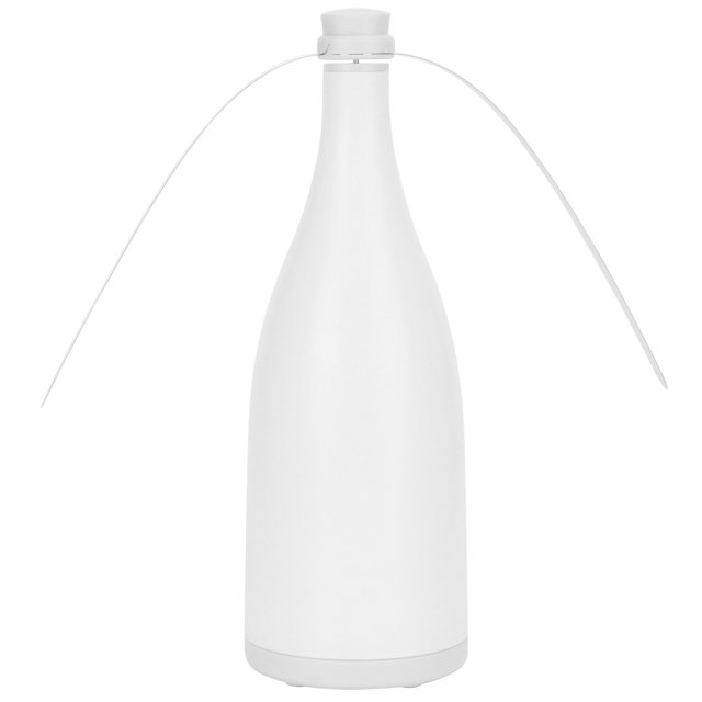 Fly Repeller, Sturdy Fly Repellent Fan, with a durable white ABS body and two thin rotating blades extending outward. Measuring approximately 27 x 9.3 cm (10.6 x 3.7 in), this fan operates on 2 AA batteries (not included) and features smooth 360-degree rotation for effective insect control. Ideal for repelling flies and serving as a decorative piece for outdoor settings like barbecue tables.