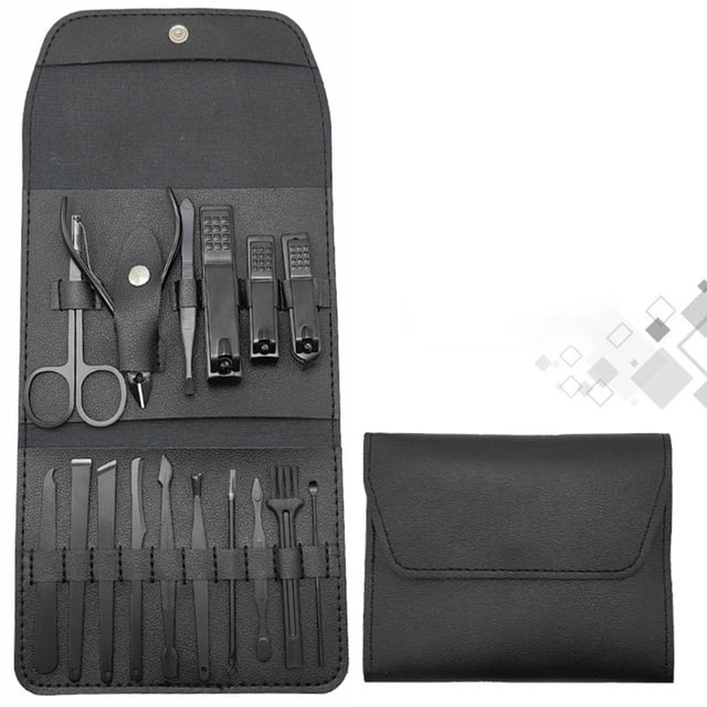 XYAIYT 16pcs Stainless Steel Nail Clippers Set with Folding Bag Cutter Kit and Scissors Portable Manicure Set for Home and Travel Includes High Grade Leather Case Rustproof