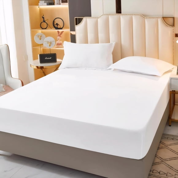 czcpp-100% Microfiber Ultra Soft 60"x80" Queen Size Fitted Sheet Only, Up to 14 inch Deep Pocket Bottom Sheet, Stay in Place Hotel Bedding Matress Protector, Machine Washable, Non-Fade, White