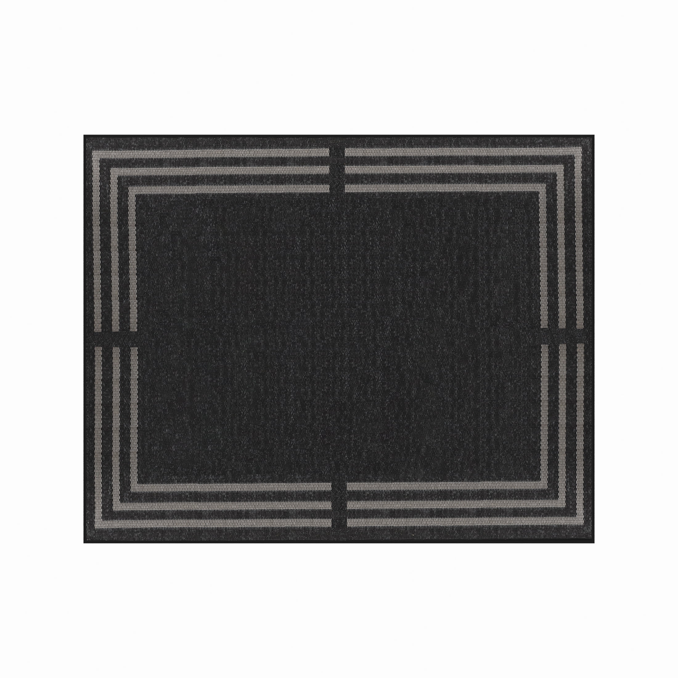 HOMETRENDS 8 ft. x 10 ft. Charcoal Flatweave Outdoor Rug, 3 Line Border
