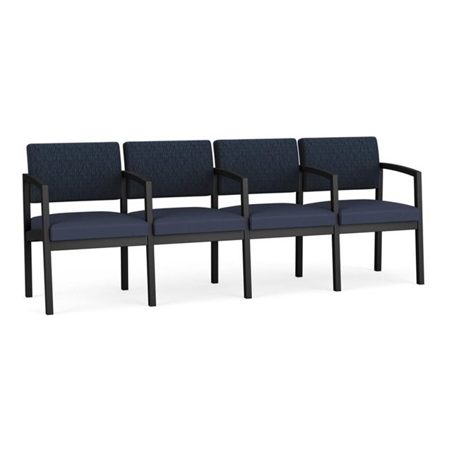 Fauteuil d'Attente de Réception Lenox en Acier à 4 Places / Acier Noir / Bleu / Bleu