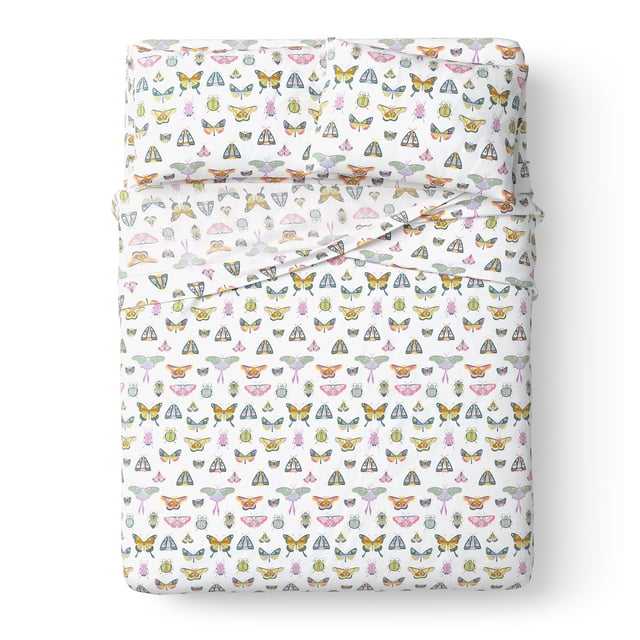 Mainstays Kids 220TC Cotton Butterfly Queen, 4 Piece Sheet Set