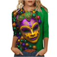 thumbnail image 1 of Penkiiy Blouse de Carnaval pour Femme Mardi Gras Mode Imprimé Décontracté Col Rond Manches 3/4 T-shirt Blouse m Multicolore, 1 of 5