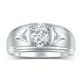 thumbnail image 1 of RYLOS Men's Rings Sterling Silver Classic 8X6MM Oval Gemstone &  Diamond Ring White Topaz April Birthstone Rings For Man Silver Rings Size 9, 1 of 7