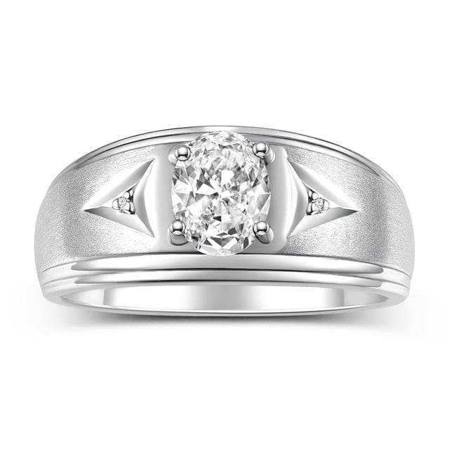 RYLOS Men's Rings Sterling Silver Classic 8X6MM Oval Gemstone & Diamond Ring White Topaz April Birthstone Rings For Man Silver Rings Size 9