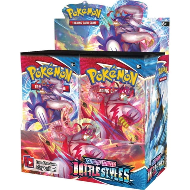 Pokemon TCG: Sword & Shield - Battle Styles Booster Box containing 36 packs of trading cards. The box features colourful artwork of Gigantamax Urshifu in Single Strike and Rapid Strike styles. Includes over 160 collectible cards, such as Pokémon V, VMAX, Trainer cards, and Special Energy cards from the Galar region. Multicolour packaging with the iconic Pokémon logo.