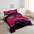 thumbnail image 3 of Red Gaming Full Size Comforter Sets for Boys - Gamer Comforter Boys Full Size Bedding Set, Neon Lights Abstract Geometry Design Gamer Room Decor, 3 of 5