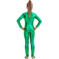 thumbnail image 4 of Girls Shiny Metallic Long Sleeve Unitard Spandex One Piece Wet Look Kid Bodysuit, 4 of 5
