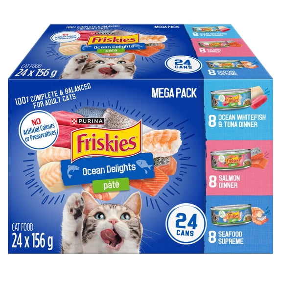 Friskies Emballage Assorti de Delices de l'OceanPâté, Nourriture Humide pour Chats 156 g x 24
