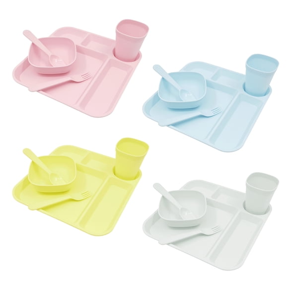 Mainstays 24 Piece Plastic Dinnerware Set for Kids with Trays, Bowls, Plates, Tumblers & Cutlerys, Multi-color