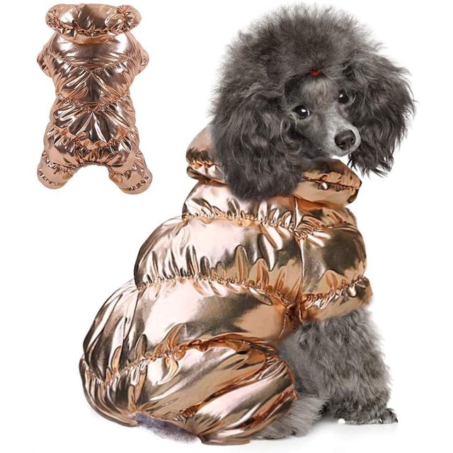 Reflective Cozy Waterproof Windproof Dog Snowsuit Cute Warm Fleece Padded Cold Weather Pet Clothes - Champagne Four-leg Style,XL