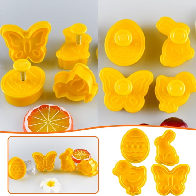 LSLJS Pastry/Cookie/Fondant Stampers,4-Piece Set Easter Day Cookie Set Tools, Home Accessories