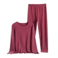 thumbnail image 3 of Women Pajama Sets O Neck Long Sleeved Plus Size Home Suit Set For Women Thin Design Solid Color Long Sleeved Pants Two Piece Set Woman Blending Pajamas, 3 of 3