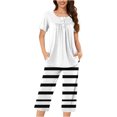 thumbnail image 1 of Timegard Ensembles de Pyjamas pour Femmes 2 Pcs Détente Col Rond Manches Courtes Haut Pantalon Capri à Rayures avec Poches Tenues, 1 of 7