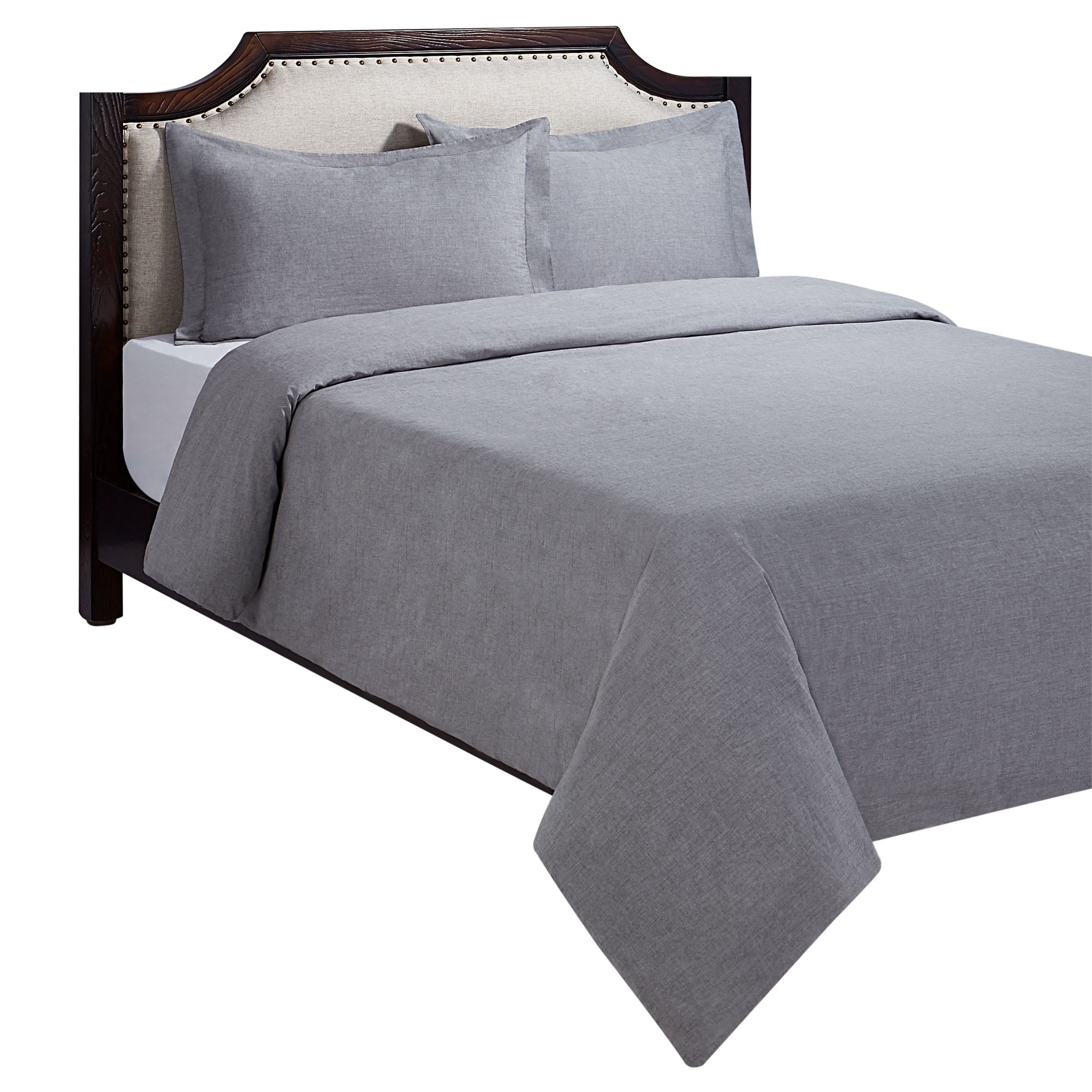 HOMETRENDS 2-Piece Grey Chambray Duvet Cover Set, Twin