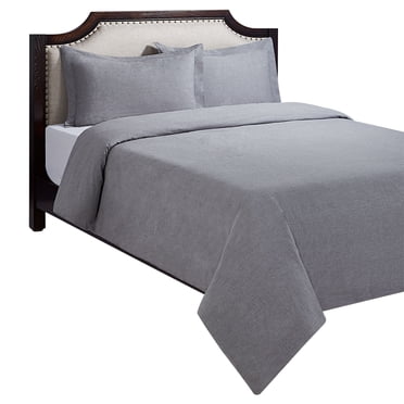 HOMETRENDS 3-Piece Grey Chambray Duvet Cover Set, King
