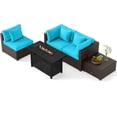 thumbnail image 2 of Costway 5 PCS Patio Furniture Set Heavy-duty Frame Rattan Sofa Set with 60,000 BTU Firepit Table Turquoise, 2 of 10