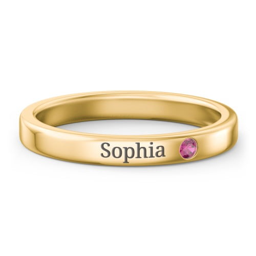 Bague Empilable avec Pierre de Naissance Gravée - Rubis (Juillet)