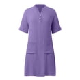 thumbnail image 4 of Robe Mi-Longue à Manches Courtes, Col en V, Longueur Genou, Unie, pour Femmes, Automne Été, pour Adolescentes, Boutonnée, 2025, Vêtements Tendance, m, 4 of 6