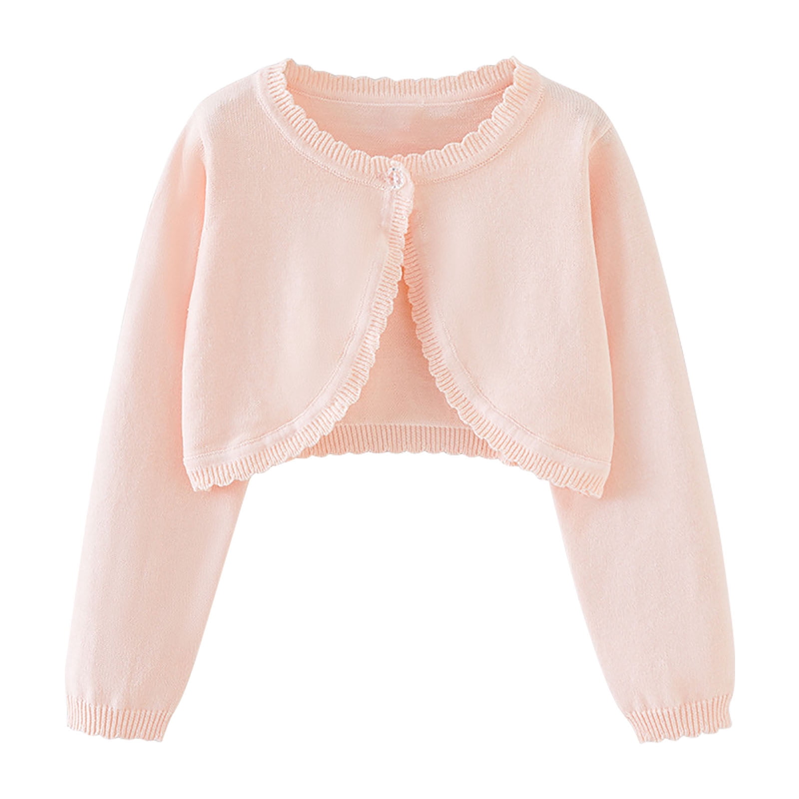 Girls Shrug Cardigan One-button Ruffle Open Front Cotton Knit Crop Jacket Toddler Fall Bolero Outerwear 18M-14Y (18 Months, Pink)