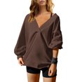 thumbnail image 2 of MeetoTime Oversized Long Sleeve Pullover for Women Fall Trendy V-Neck Loose Solid Color Sweatshirt Tops, 2 of 5
