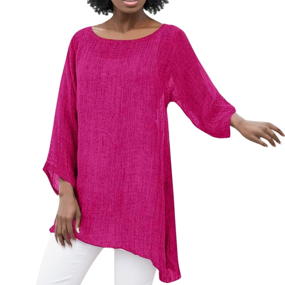 Womens T Shirts Tops Plus Size Long Sleeve Irregular Hem Baggy Ladies Summer Tunic Fall Clothes for Women Tees Blouses Pink Size 3XL