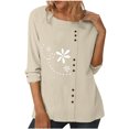 thumbnail image 1 of IROINID Rabais T-Shirts à Manches Longues pour Femmes Décontracté Col Rond Blouse Imprimée T-Shirt Hauts à Boutons, Jaune, 1 of 4