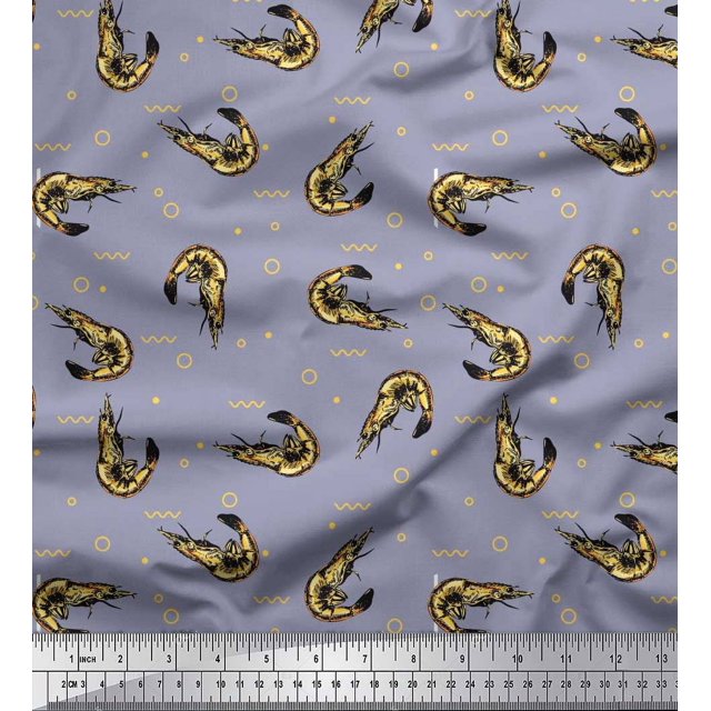 Soimoi Moss Georgette Fabric Circle,Dot & Prawns Ocean Print Fabric by The Yard 42 Inch Wide