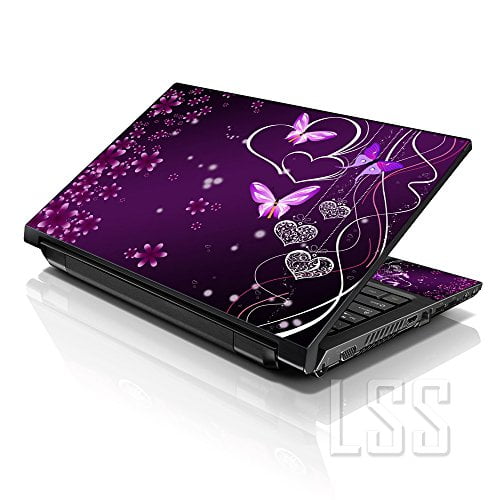 LSS Laptop Skin Colorful Purple Heart Butterfly Pattern Fits 16.5" 17" 17.3"