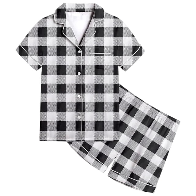 WEAIXIMIUNG Kids Boys And Girls Pattern Printed Short Sleeve Button Down Pajamas Shorts Set Sleepwear Outfits 6-7 Years