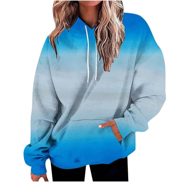 Meichang Womens Oversized Sweatshirts Drawstring Long Sleeve Casual Pullover Trendy Graident Loose Fit Sweat Shirts Comzy Top with Pocket