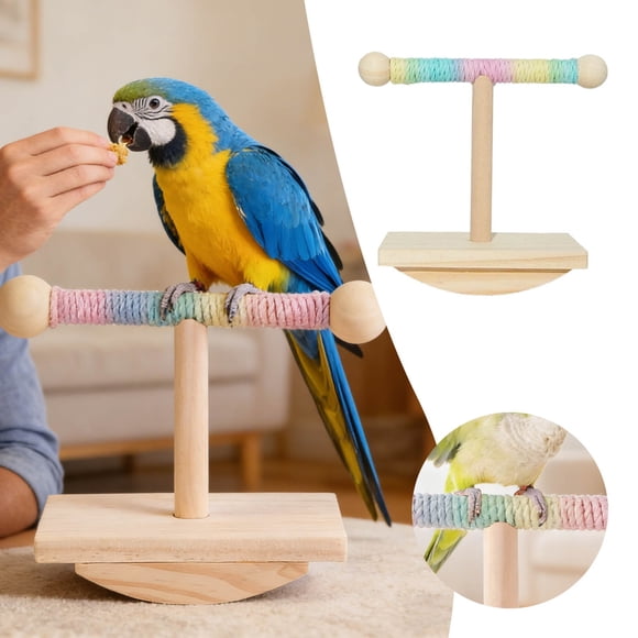 Tong Natural Wooden Parrot Training Stand Chewing Exercise Activity Play Gym For Small Medium Birds