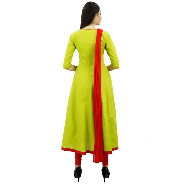 Atasi Robe Anarkali Verte de Designer pour Femme Salwar Ensemble Ethnique Indienne en Coton-6