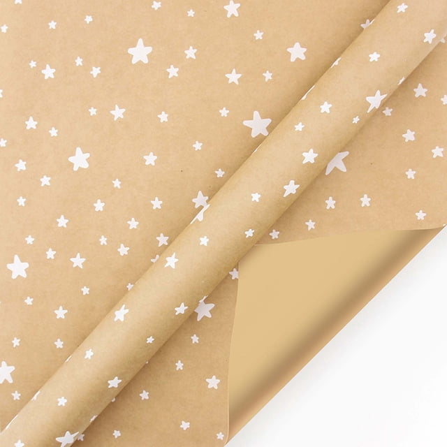 PVCS Holiday Reversible Wrapping Paper Bundle, Rustic Christmas (Pack of 1, 145 sq. ft. ttl) Five-pointed Star